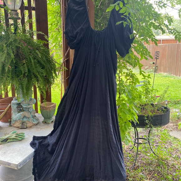 FP high waist, puff sleeve, long black sundress. 65” long at deepest hem. - Picture 5 of 5